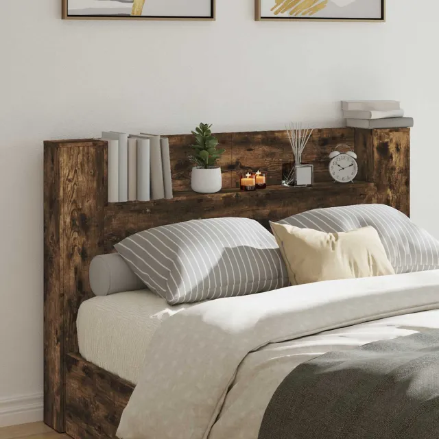 vidaXL Hoofdbord Kast met LED Gerookte Eik Bewerkt hout Taupe