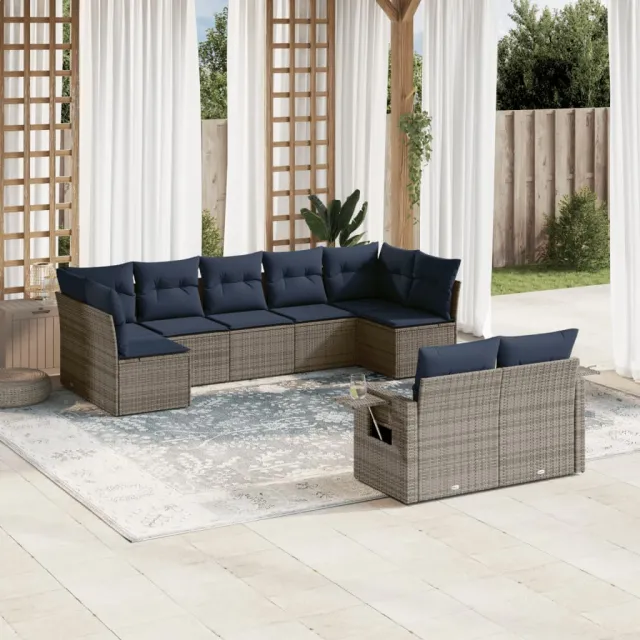 vidaXL 9-delige tuinbankset met kussens, grijs polyrotan, foto 2