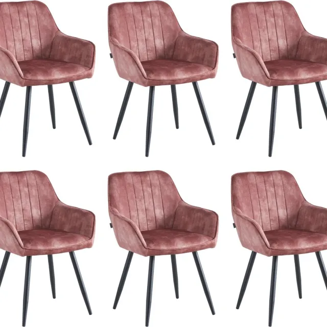 Colenis Ozzy Eetkamerstoel - Set Van 6 - Roze - Adoré Velvet - Industrieel - Met armleuning