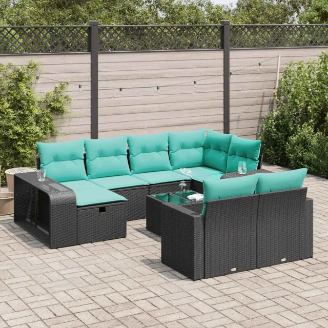 vidaXL 11-delige Loungeset met kussens poly rattan zwart, foto 2