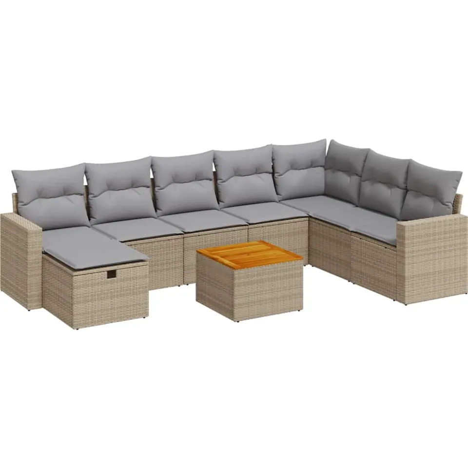 vidaXL 9-delige Loungeset met kussens poly rattan beige, foto 3