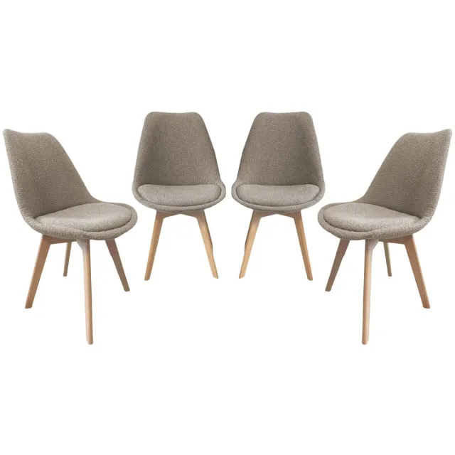 sweeek Set van 4 getextureerde bouclé scandinavische stoelen poten van beukenhout - nils Taupe