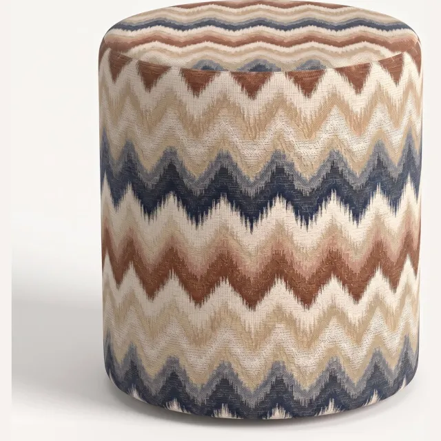 Mörgenn Poef Zigzag Terra Blue - Ronde Poef en Voetenbank - Chevron Geweven - 45x45x60 cm Zizag Terra Blue