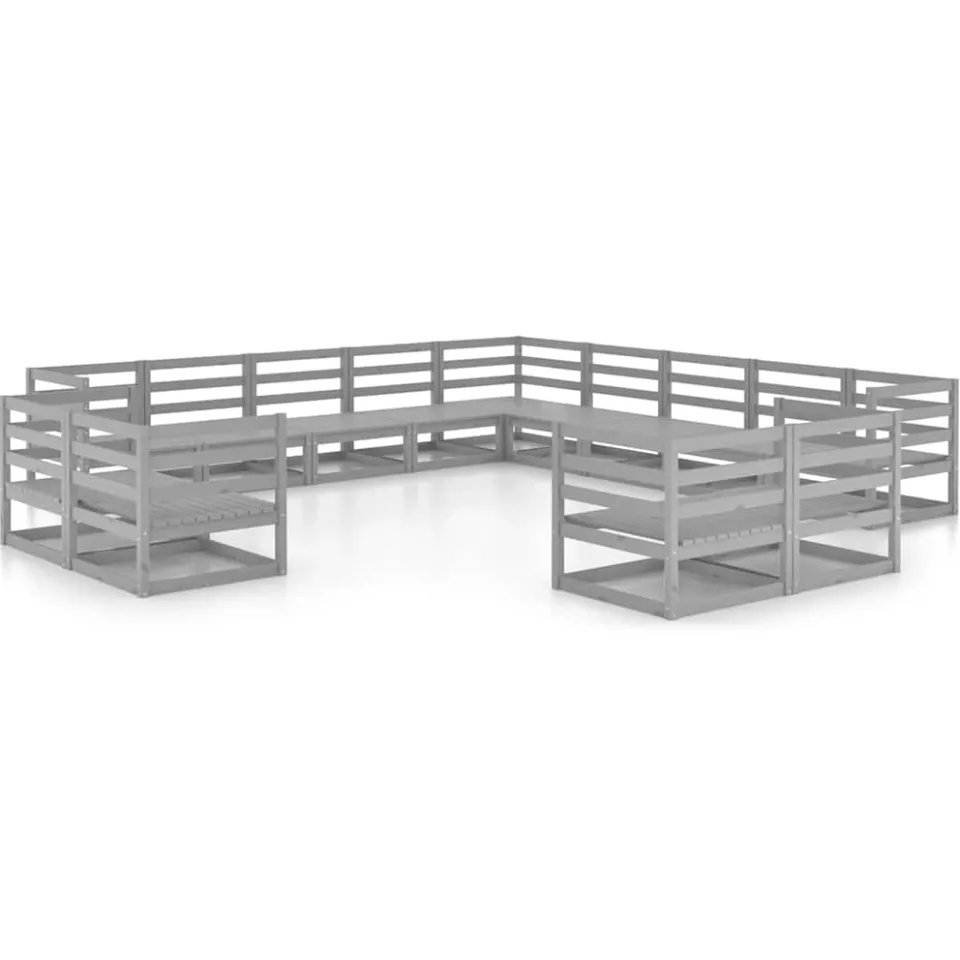 vidaXL 13-delige Loungeset massief grenenhout grijs, foto 3