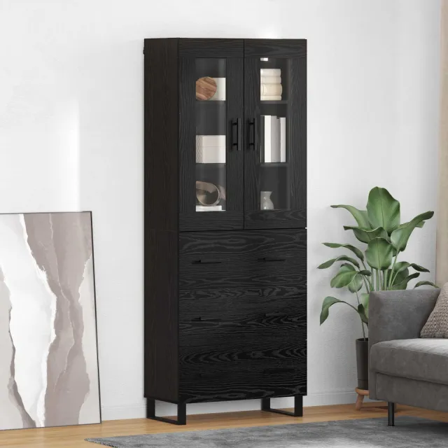 vidaXL Hoge kast 2 st Zwart Eiken 69,5 x 34 x 180 cm Bewerkt hout, foto 2