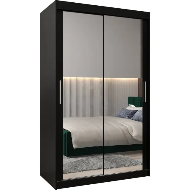 InspireME Kledingkast met 2 schuifdeuren, Modern-stijl, Kledingkast met planken (BxHxD): 120x200x62 - TORM III 120 Zwart Mat