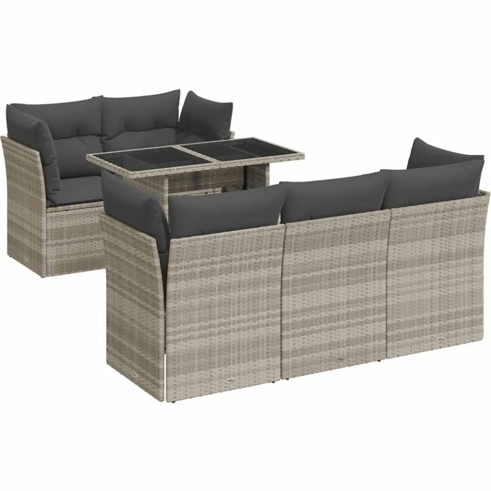 vidaXL 6-delige Loungeset met kussens poly rattan lichtgrijs grijs, foto 3