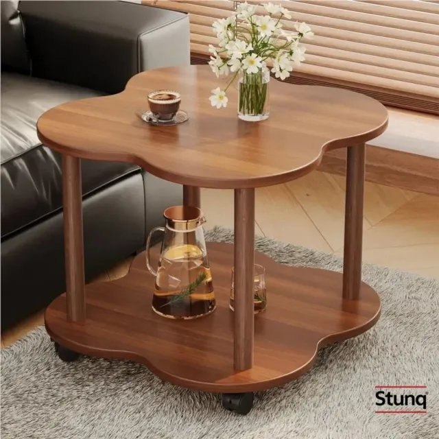 Stunq Bijzettafel met wielen, walnoot, 2 niveaus, voor woonkamer en appartement Bruin