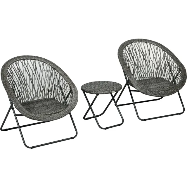 Outsunny Rattan Bistro Set Stahl, PE Rattan Grau Grijs