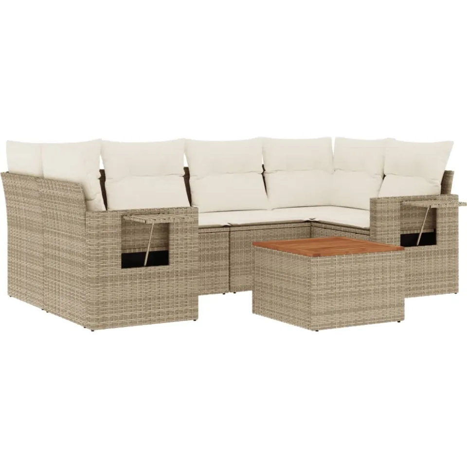 vidaXL 7-delige Loungeset met kussens poly rattan beige, foto 3