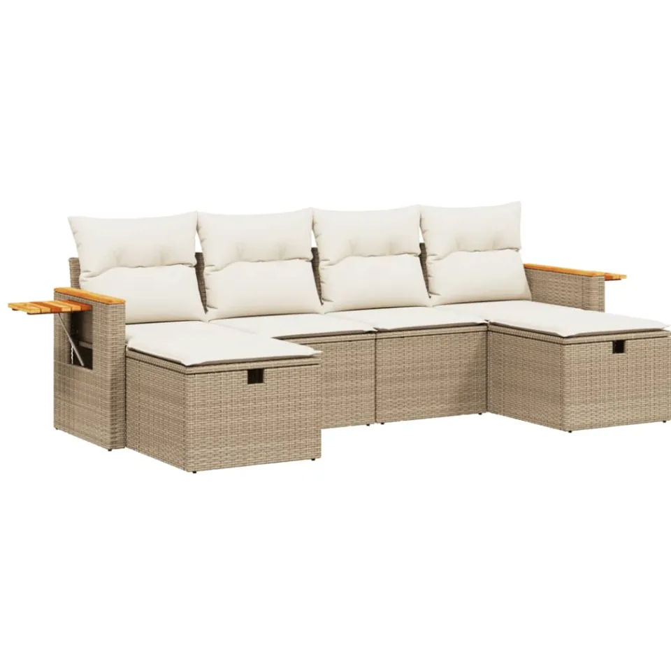 vidaXL 6-delige Loungeset met kussens poly rattan beige, foto 3