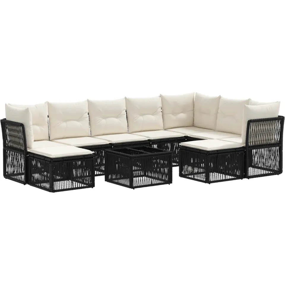 vidaXL Tuinbankenset 10 st 9-zits Zwart poly rattan, foto 3