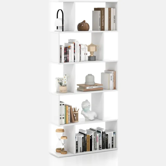 Costway Boekenkast, rek met 5 niveaus, staand rek van hout, kantoorplank, opbergplank, ruimteverdeler, rek voor woonkamer, slaapkamer, kantoor, 70 x 23,5 x 158 cm (wit)