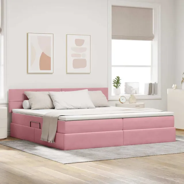 vidaXL LED Opslagbed met Matras Roze 200 x 200 cm Fluweel