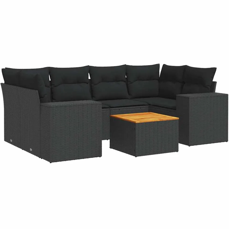 vidaXL 7-delige Loungeset met kussens poly rattan zwart, foto 4