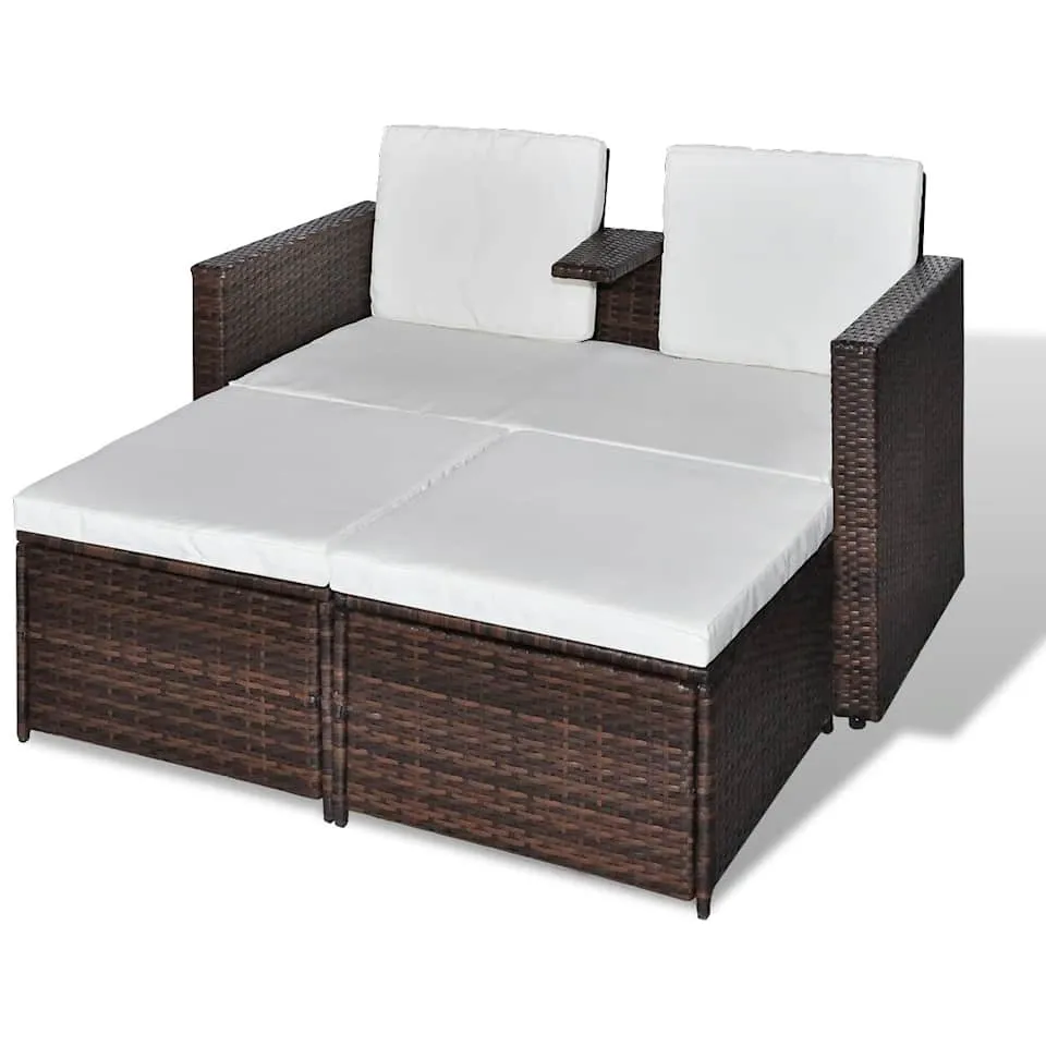 vidaXL 4-delige Loungeset met kussens poly rattan bruin, foto 3