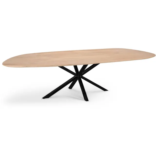 Icon Living Dante Eiken Slide Tafelblad Kleur Natural 300 X 120 - Onderstel Spinpoot Kleur Zwart