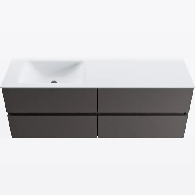 Mondiaz VICA 140cm badmeubel onderkast Dark Grey 4 lades. Wastafel CLOUD links 1 kraangat, kleur Talc.