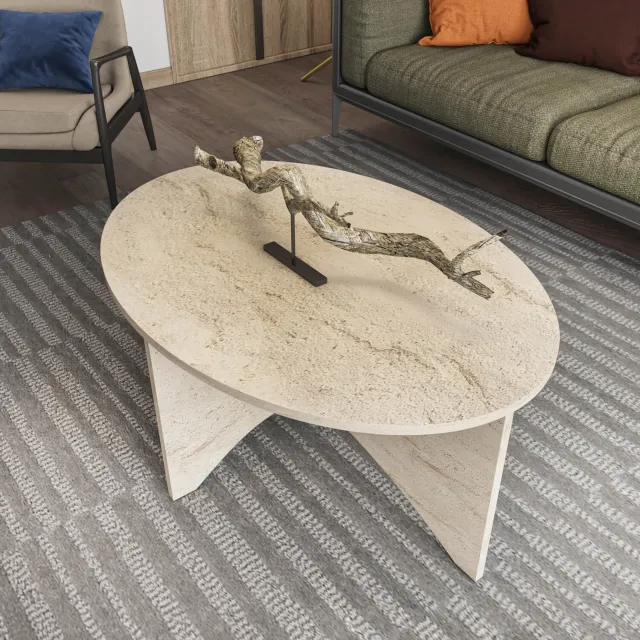 Decorotika Solo Ovale Salontafel – 100 x 70 x 42 cm – Travertin Look – Modern Design