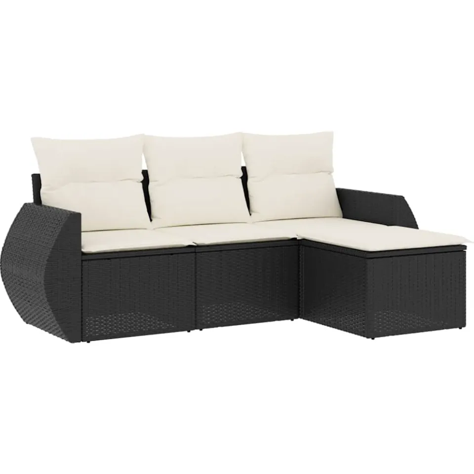 vidaXL 4-delige Loungeset met kussens poly rattan zwart, foto 3
