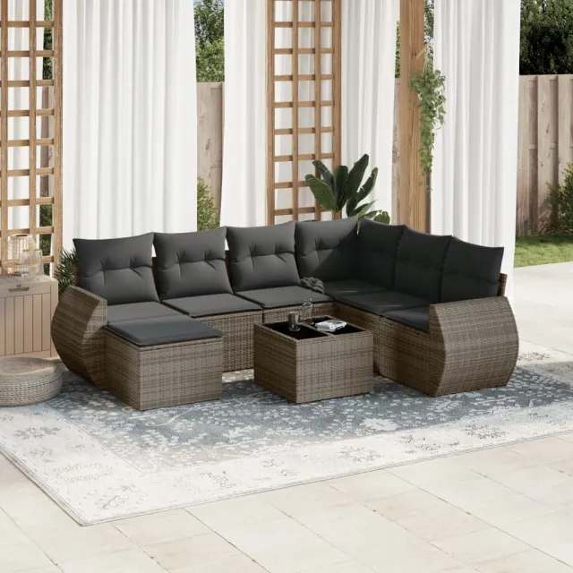 vidaXL 8-delige Loungeset met kussens poly rattan grijs, foto 2