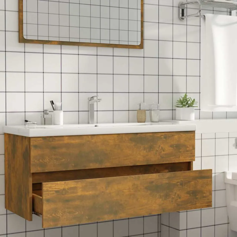 vidaXL Wastafelkast 100x38,5x45 cm bewerkt hout gerookt eikenkleurig, foto 2