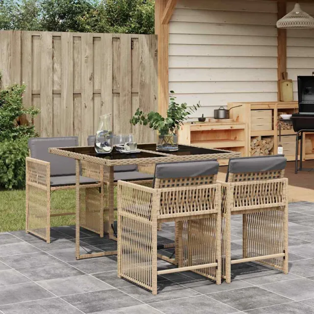 vidaXL 5-delige Tuinset met kussens poly rattan gemengd beige, foto 2
