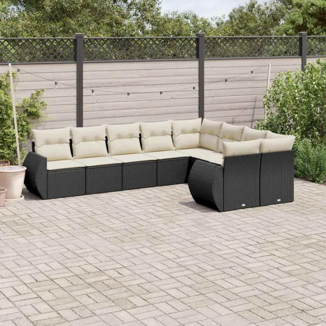 vidaXL 9-delige Loungeset met kussens poly rattan zwart, foto 2