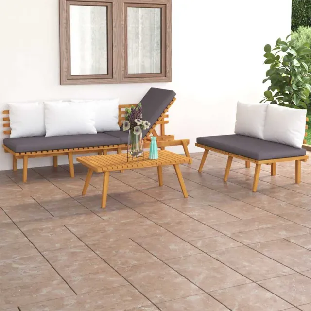 vidaXL 3-delige Loungeset met kussens massief acaciahout bruin, foto 2
