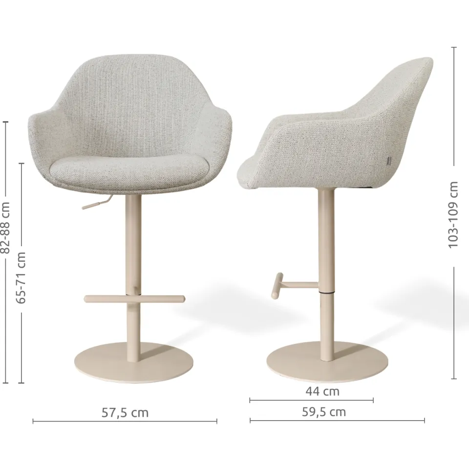 Nolon Niva-Mae draaibare tulp barkruk beige gemêleerd - verstelbaar - beige onderstel, foto 2