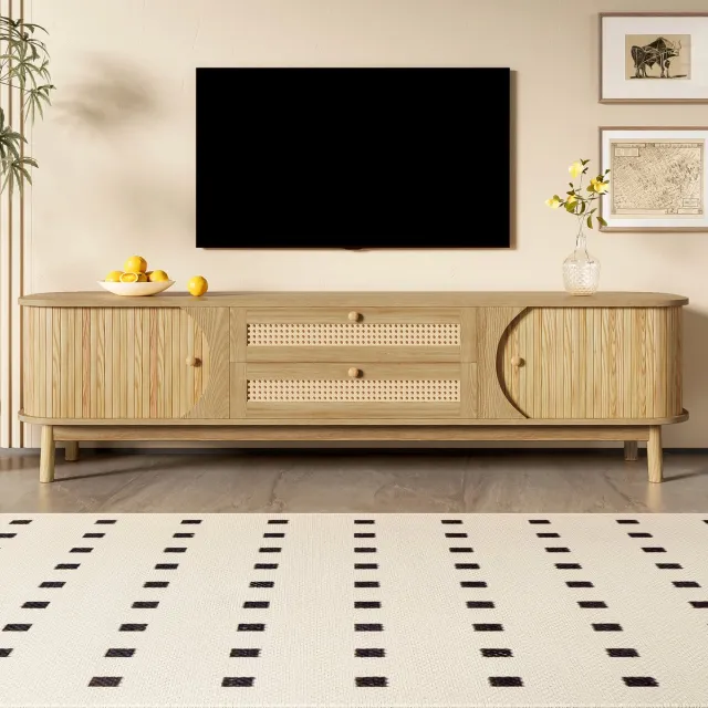 Solvenrik Rotan TV-meubel 170 cm Walnoot – TV-kast met Deuren en Laden Natural