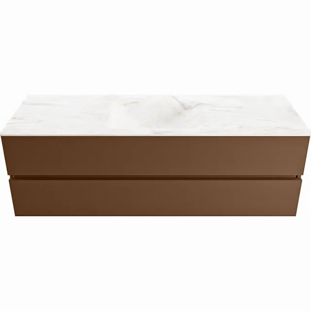 Mondiaz VICA-DLUX 150cm badmeubel onderkast Rust 2 lades. Inbouw wastafel CLOUD midden zonder kraangat, kleur Ostra.