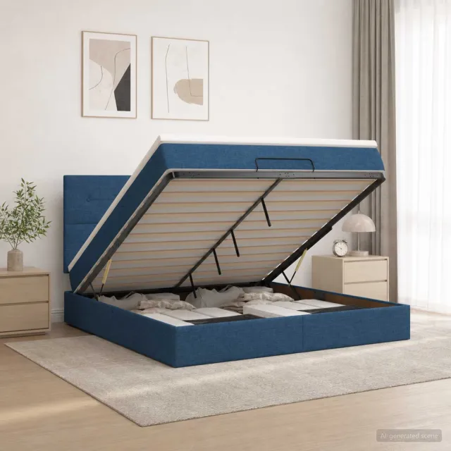 vidaXL Ottoman bed met matras met hoofdeinde Blauw 160 x 200 cm Stof