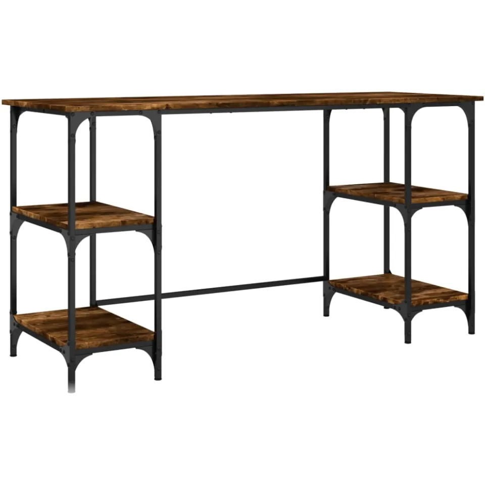 vidaXL Bureau 140x50x75 cm metaal en bewerkt hout gerookt eikenkleurig Bruin
