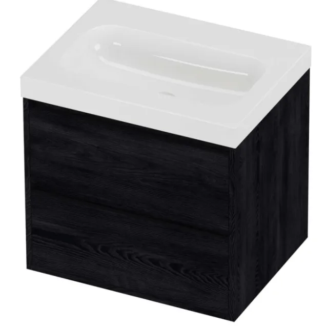 Proline Haga Badmeubelset Polystone Mezza 2 Laden 60x46x58 cm Glans Wit Black Oak