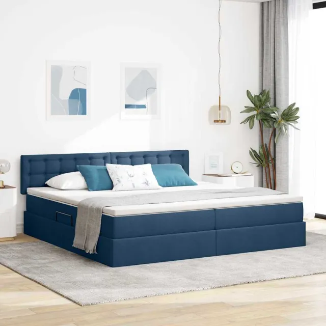 vidaXL LED Opslagbed met Matras Blauw 200 x 200 cm Stof