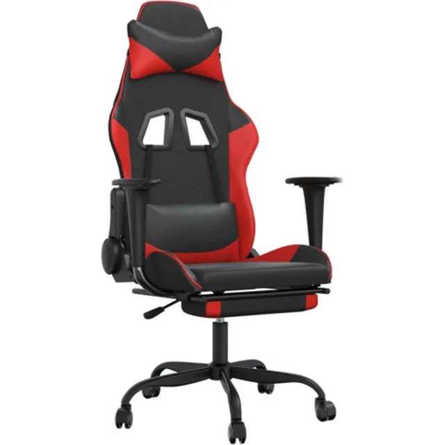 vidaXL Massage - gamestoel - met - voetensteun - kunstleer - zwart - en - rood zwart en rood