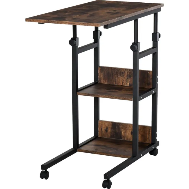 Homcom C-vormige bijzettafel op wielen in hoogte verstelbaar - Sidetable - Laptoptafel - Bruin Braun