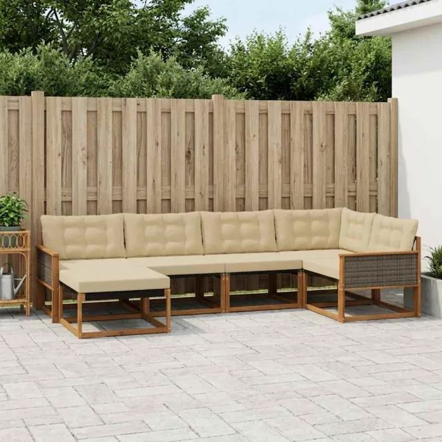 vidaXL Buiten bankenset 6 st 6-zits Natuurlijk en Beige