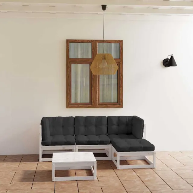 vidaXL 5-delige Loungeset met kussens massief grenenhout Wit