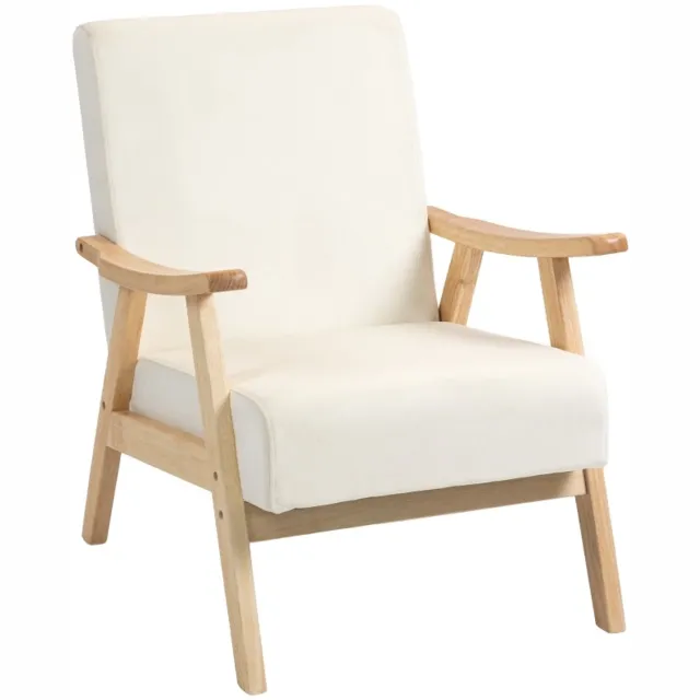 HAUSS SPOLE Fauteuil - Scandinavische Leesfauteuil met Armleuningen - Voor Woonkamer en Slaapkamer - Polyester en Hout - Crèmewit