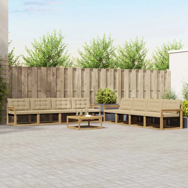 vidaXL Buiten bankenset 9 st 8-zits Wit en Beige