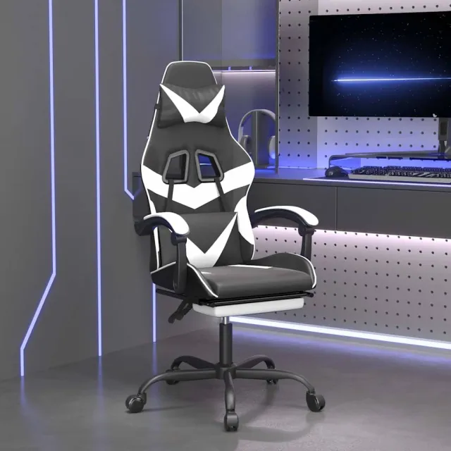 vidaXL Gamestoel draaibaar met voetensteun kunstleer zwart en wit, foto 2