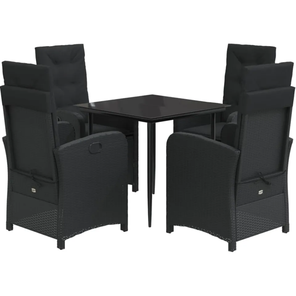 vidaXL 5-delige Tuinset met kussens poly rattan zwart, foto 3