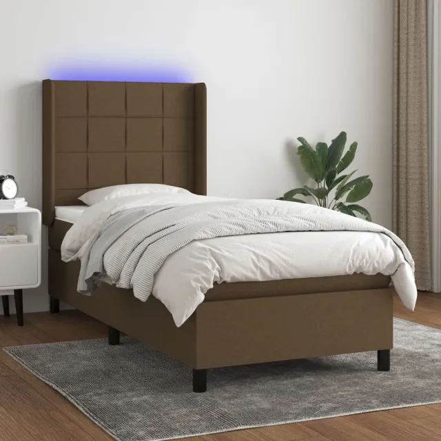 vidaXL Boxspring met matras en LED stof donkerbruin 80x200 cm bruin