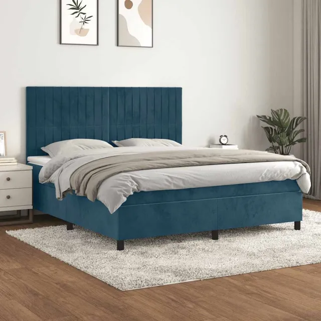 vidaXL Boxspring met matras fluweel donkerblauw 160x200 cm blauw