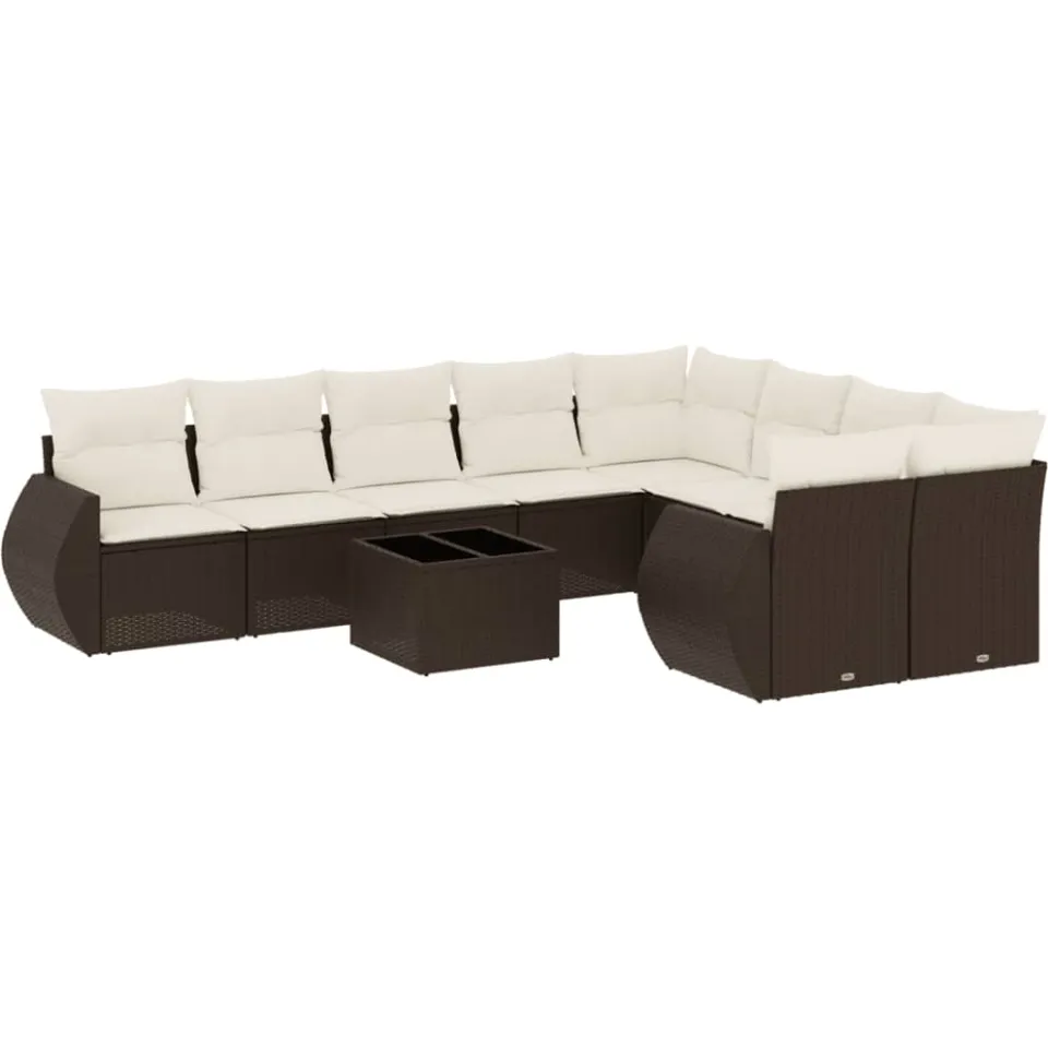 vidaXL 10-delige Loungeset met kussens poly rattan bruin