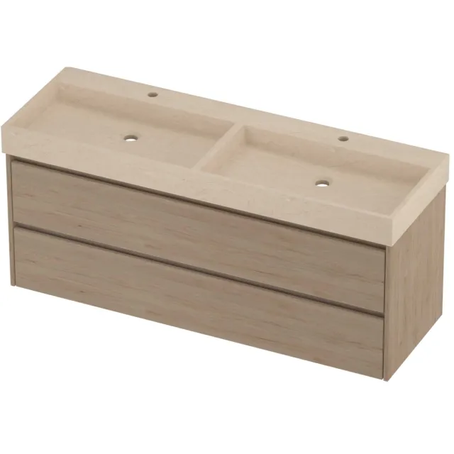 Proline Evoli Badmeubelset Hardsteen Loft 2 Gaten 140x46x62 cm Sand Stone Ideal Oak Eiken