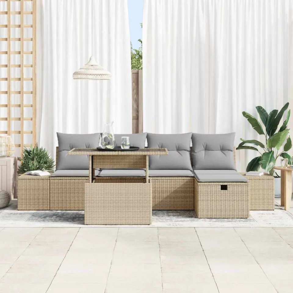 vidaXL Tuin Sofa Set 6 st Poly riet bruin, foto 3