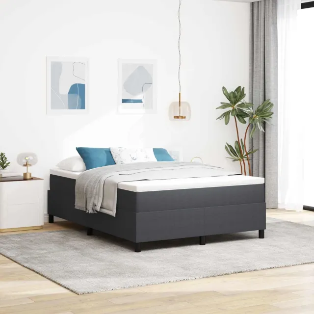 vidaXL Platform bedframe Donkergrijs 140 x 190 cm Katoen Stof
